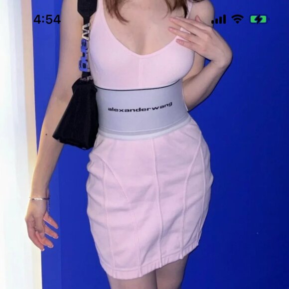ALEXANDER WANG Logo Elastic Dress In Ribbed Jersey - PINK XS - Picture 1 of 11